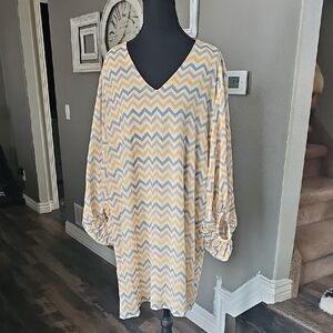 Entro Yellow and White Chevron Dress